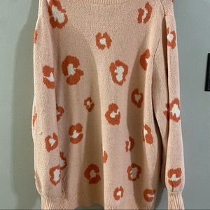 Womens peach/pink with orange and white leopard sweater